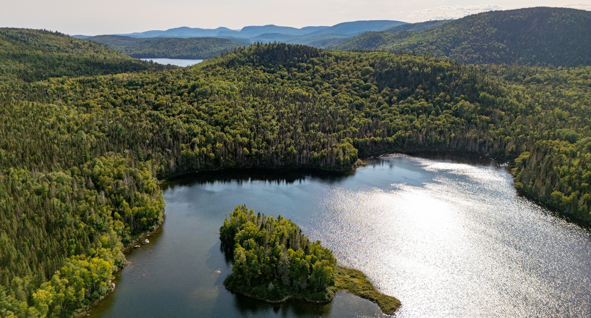 Lacs entourés de forêts verdoyantes dans la région de Charlevoix, idéaux pour la pêche et les activités de plein air